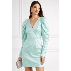 Rotate Birger Christensen Mini Dress 6 Medium 38 Morning Mist Puff Sleeve Satin